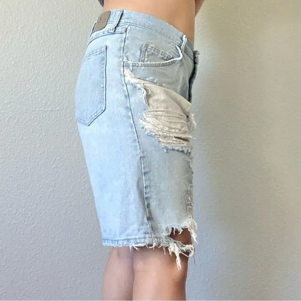 Vintage Wranglers Distressed Thrashed High Waisted Baggy Jean Shorts Size 34
